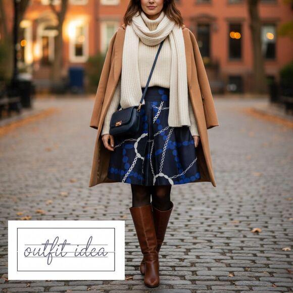 Talbots Collection Silk Linen Skirt Blue White Nautical Preppy Chain Print 8 - Picture 9 of 9